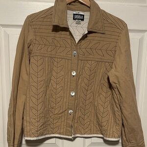 Vintage Tan Utility Jacket with Leaf Pattern